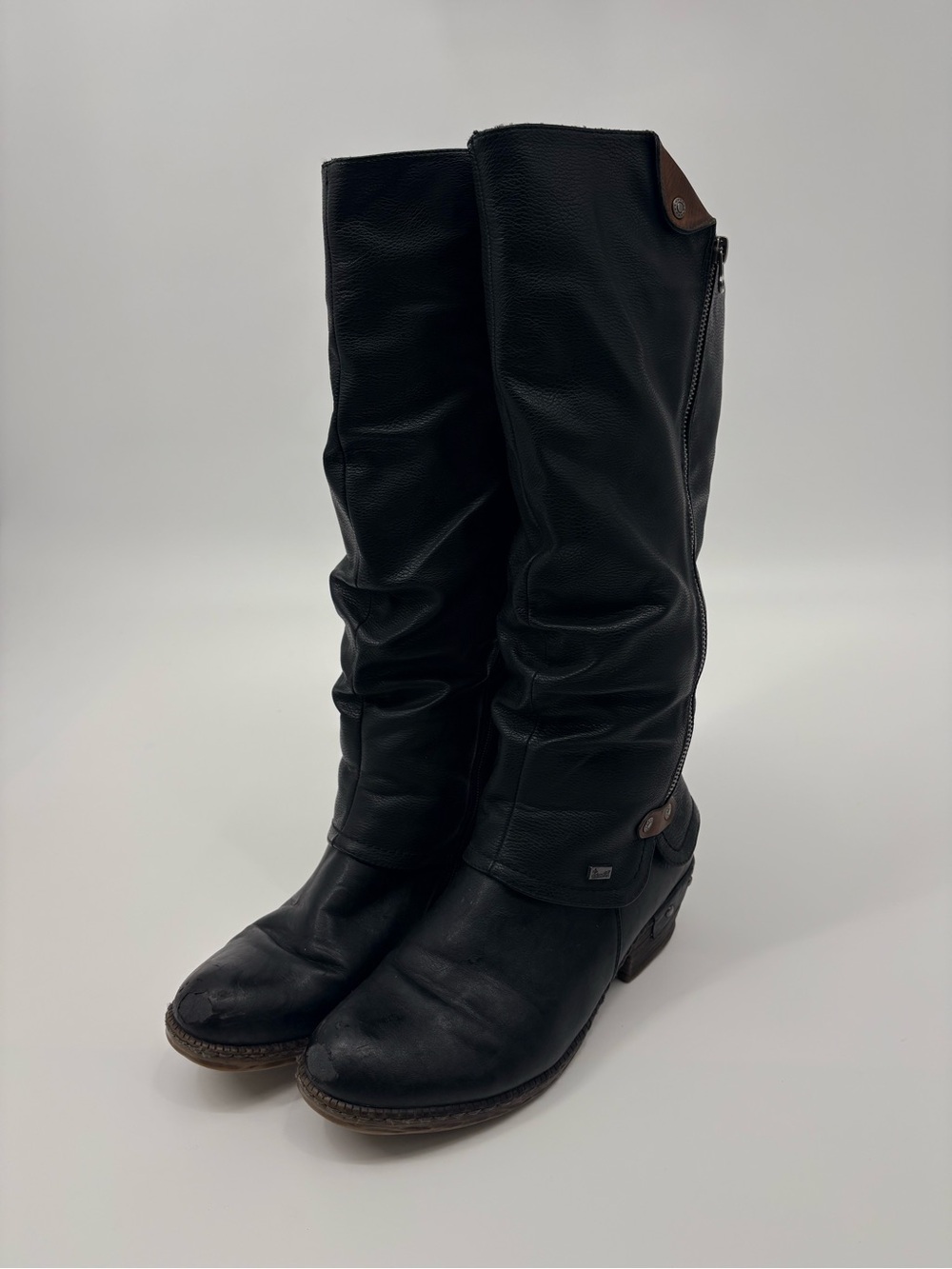 Women's 8.5 40 Rieker 93655-00 Black Knee High Boots Faux Fur Sherpa Lined Zip